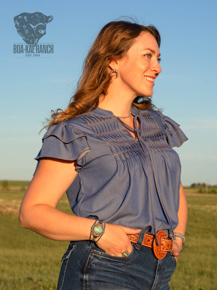 Denim Blue Pin Tuck Blouse