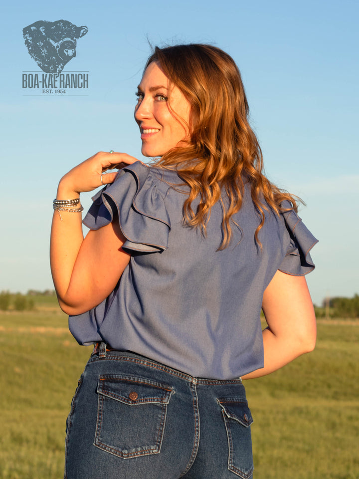 Denim Blue Pin Tuck Blouse