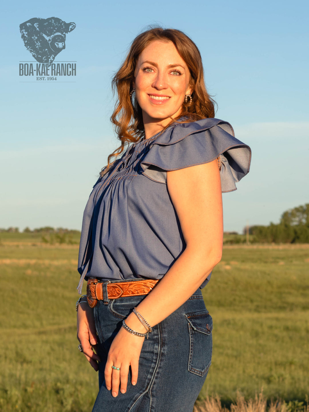 Denim Blue Pin Tuck Blouse