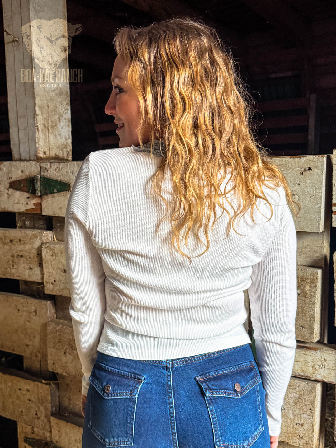 Spring Skies Denim Trim Waffle Henley