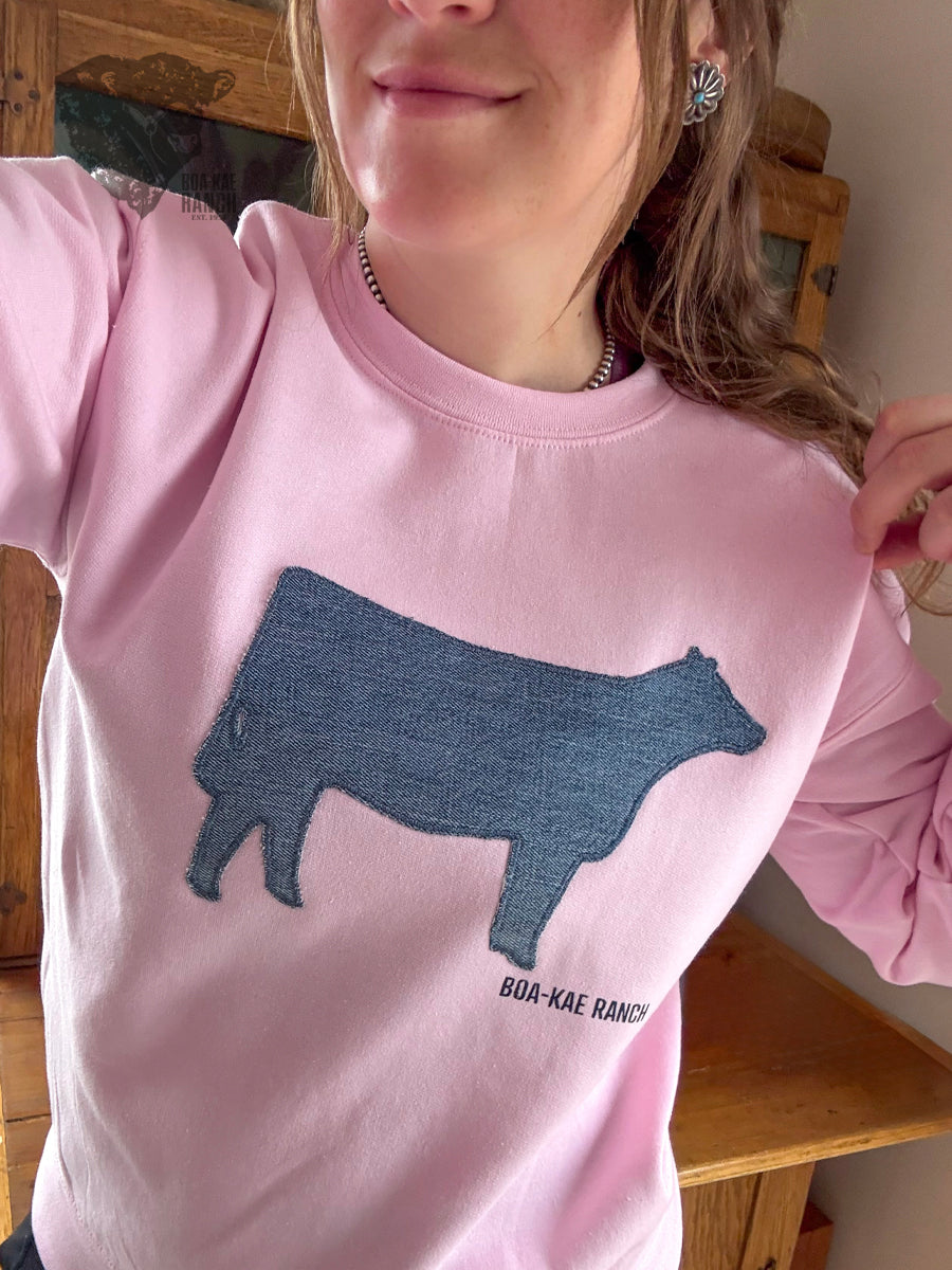 Willa Denim Crewneck Pullover - Light Pink