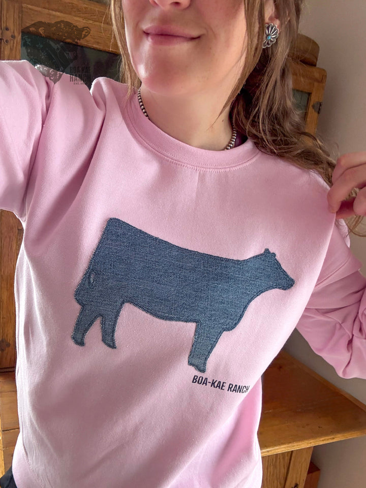Willa Denim Crewneck Pullover - Light Pink
