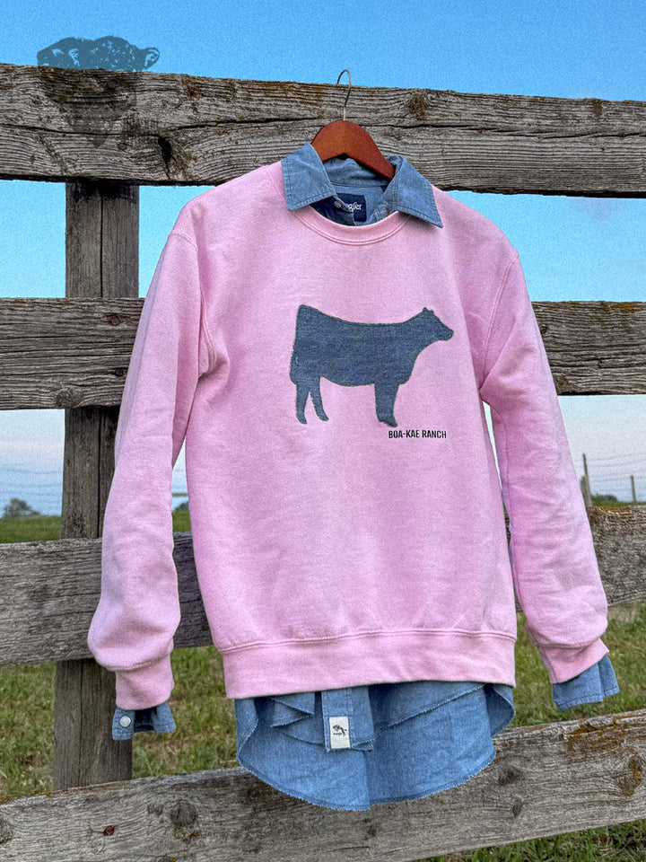 Willa Denim Crewneck Pullover - Light Pink