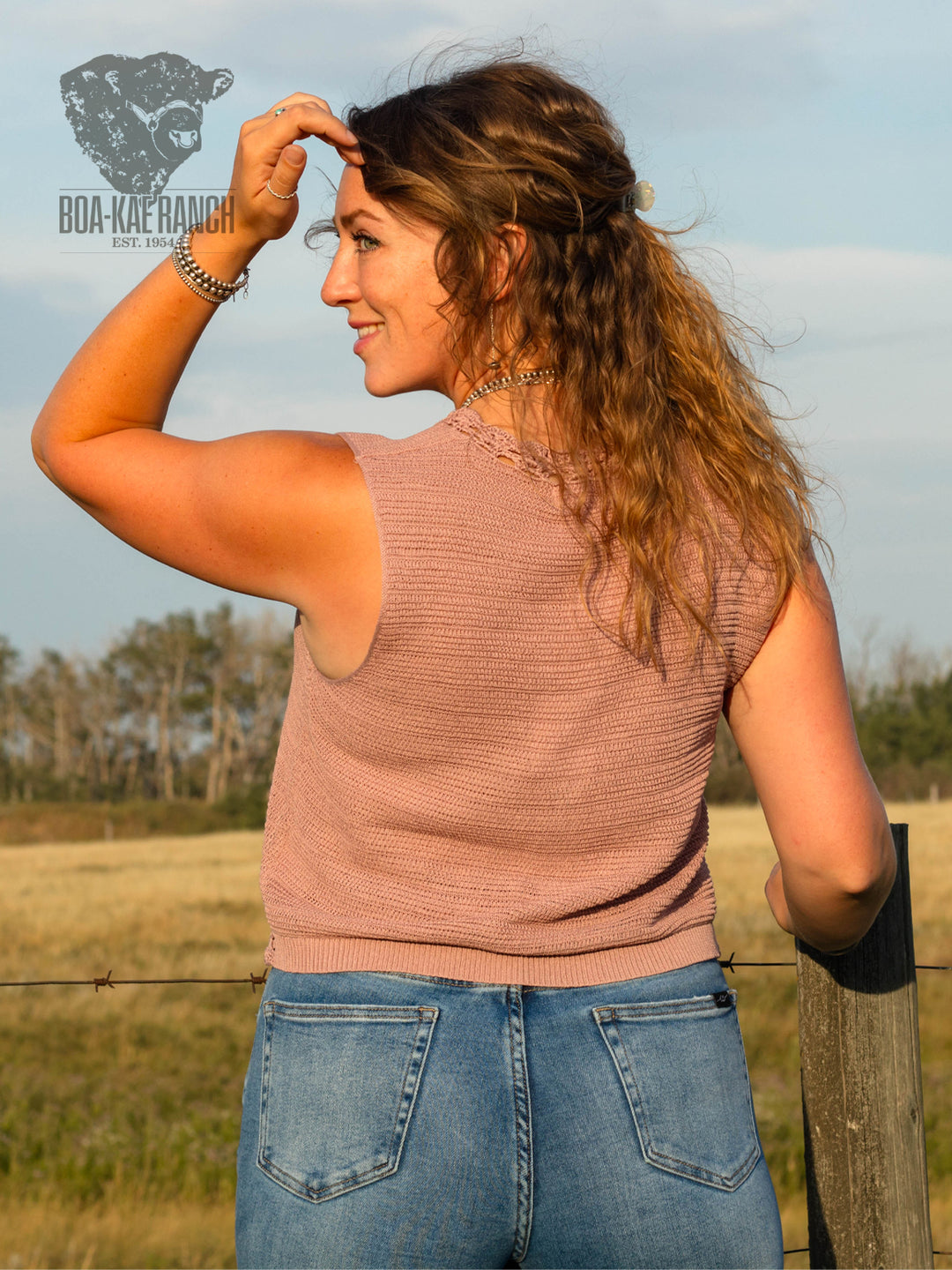 Dried Rose Crochet Trim Button Up Vest