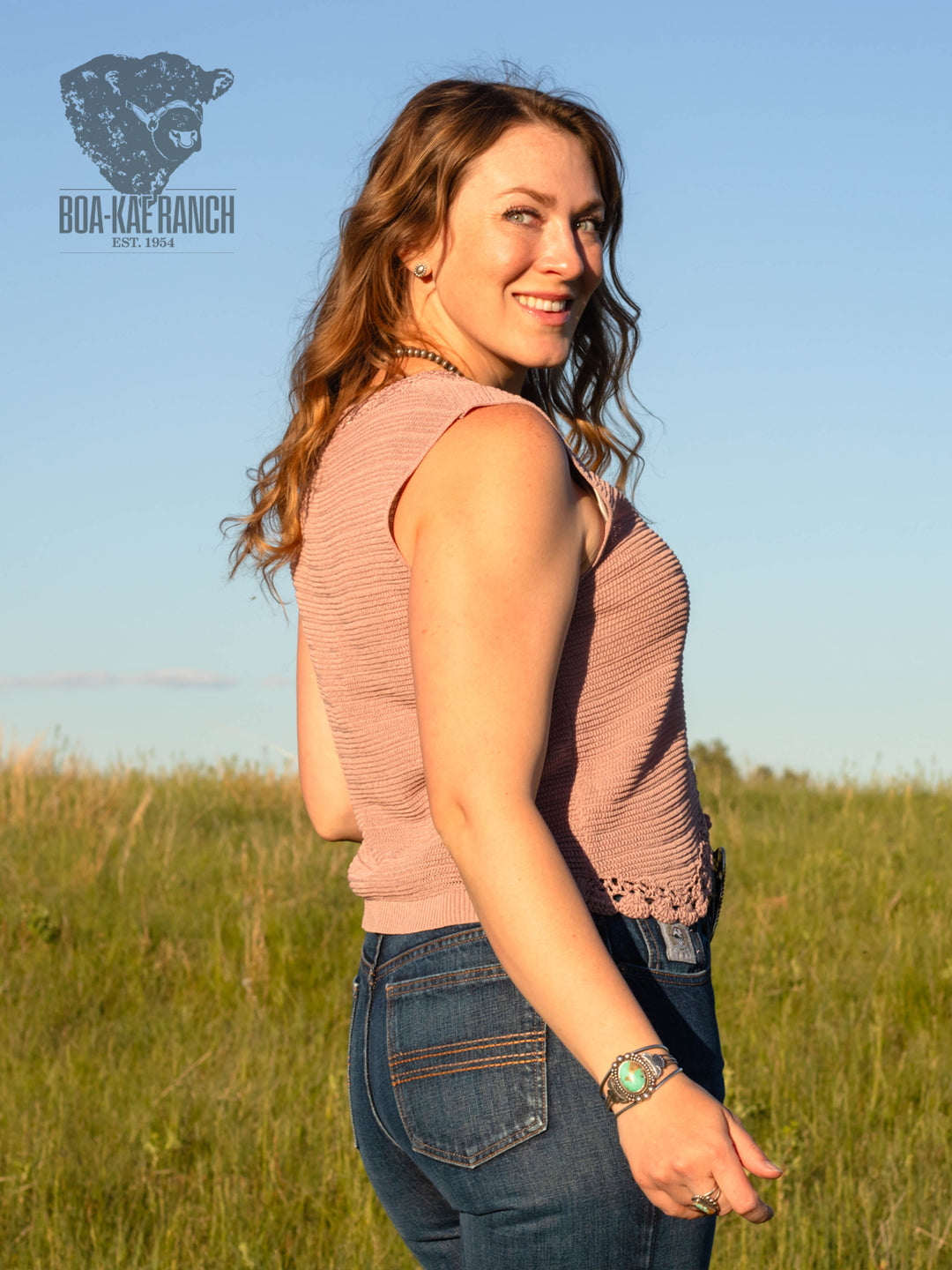 Dried Rose Crochet Trim Button Up Vest