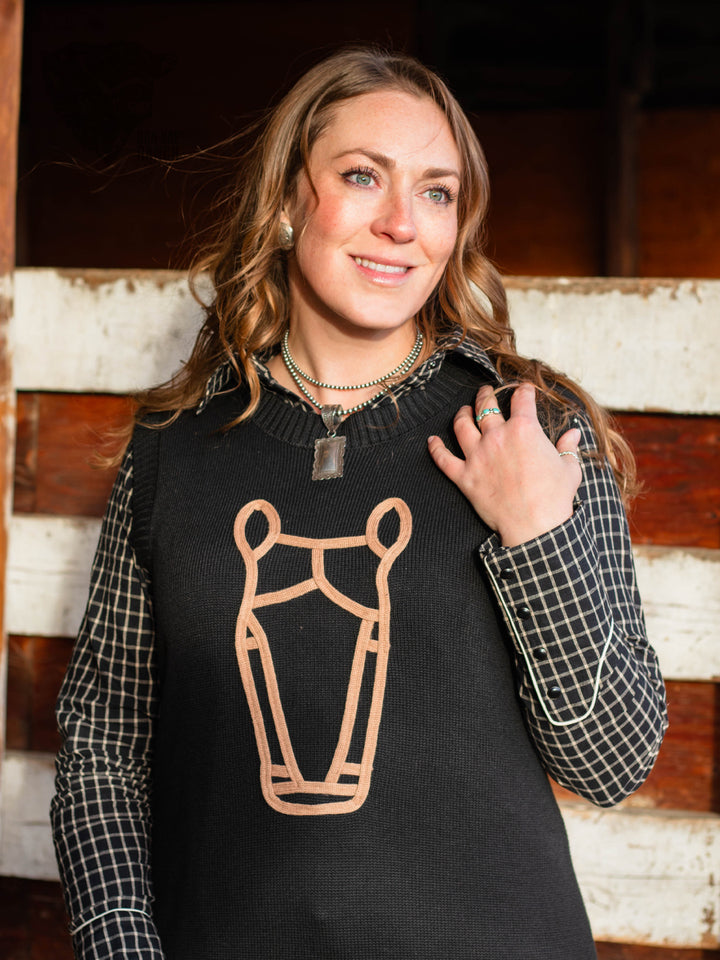 RH Horse Head Sweater Dress & RH Plaid Pearl Snap Set