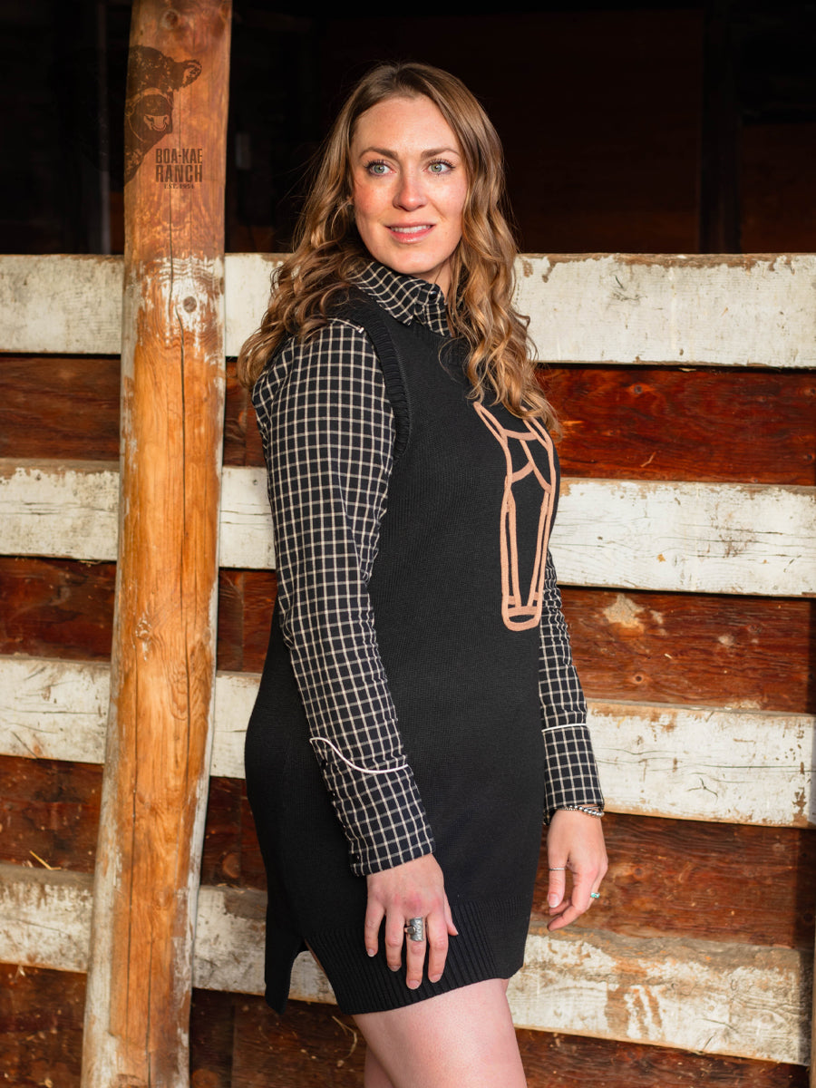 RH Horse Head Sweater Dress & RH Plaid Pearl Snap Set