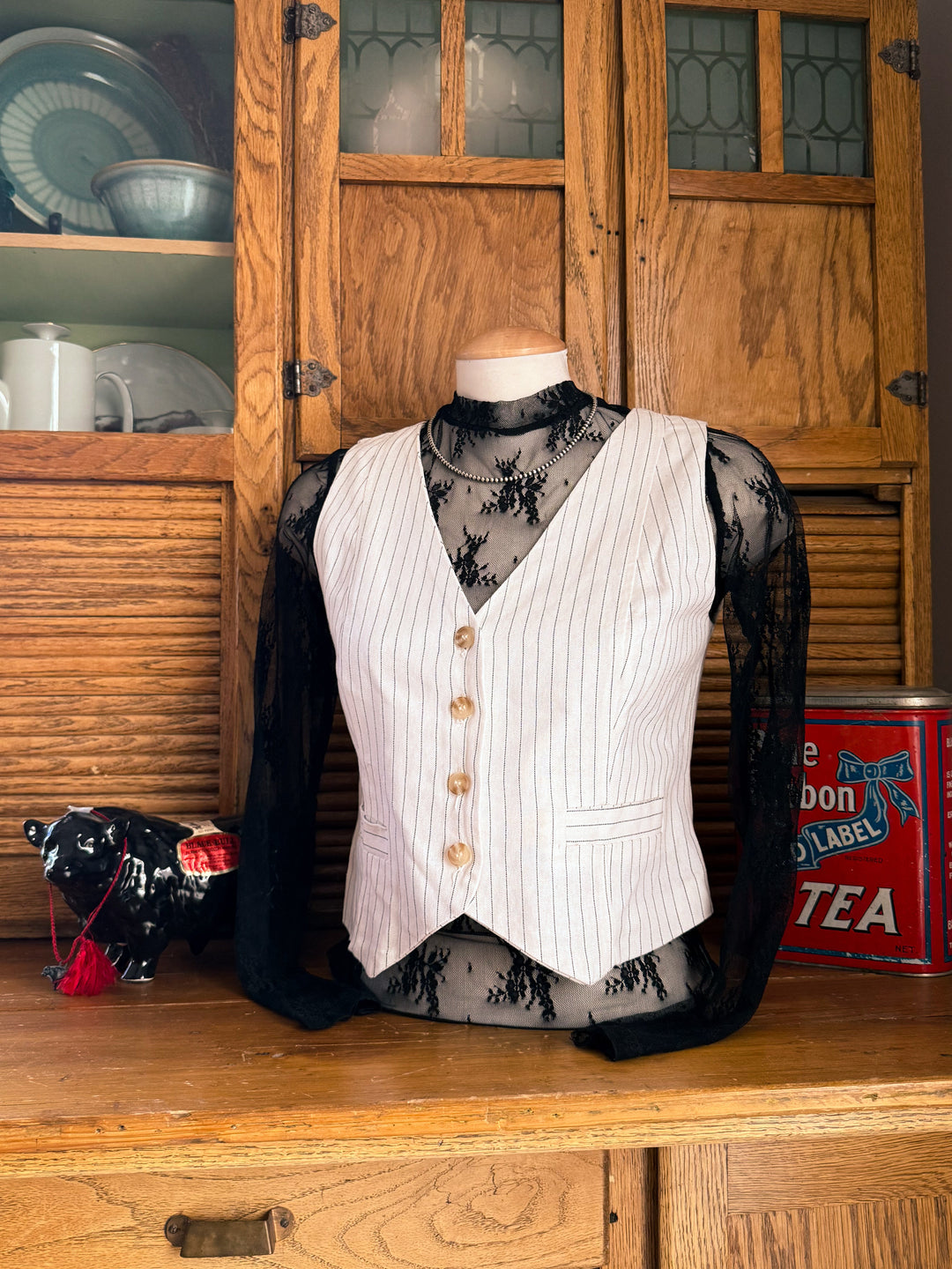 Pinstripe Back Tie Vest