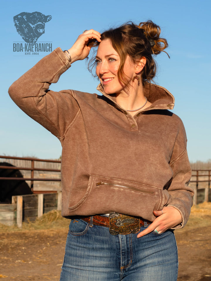High Collar Zip Pocket Pullover