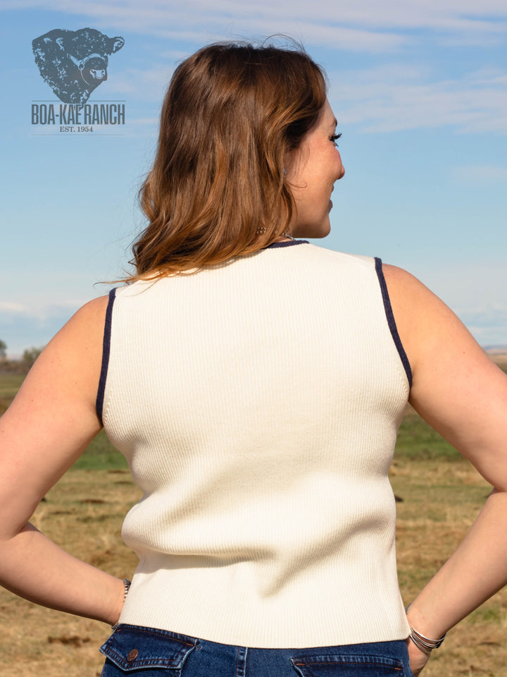 Navy & Neutral Front Tie V-Neck Vest