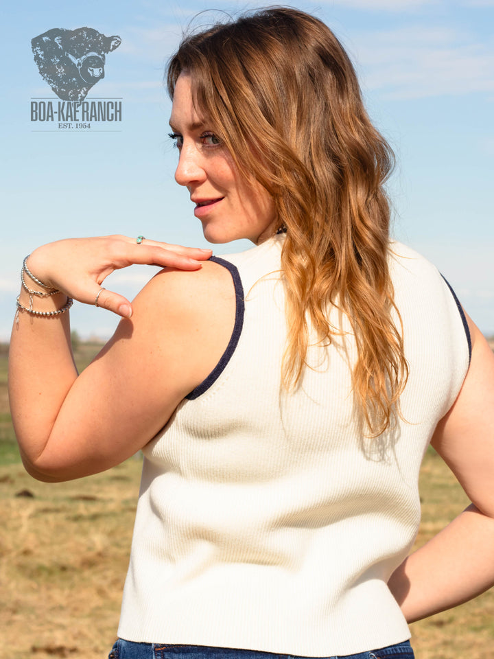 Navy & Neutral Front Tie V-Neck Vest