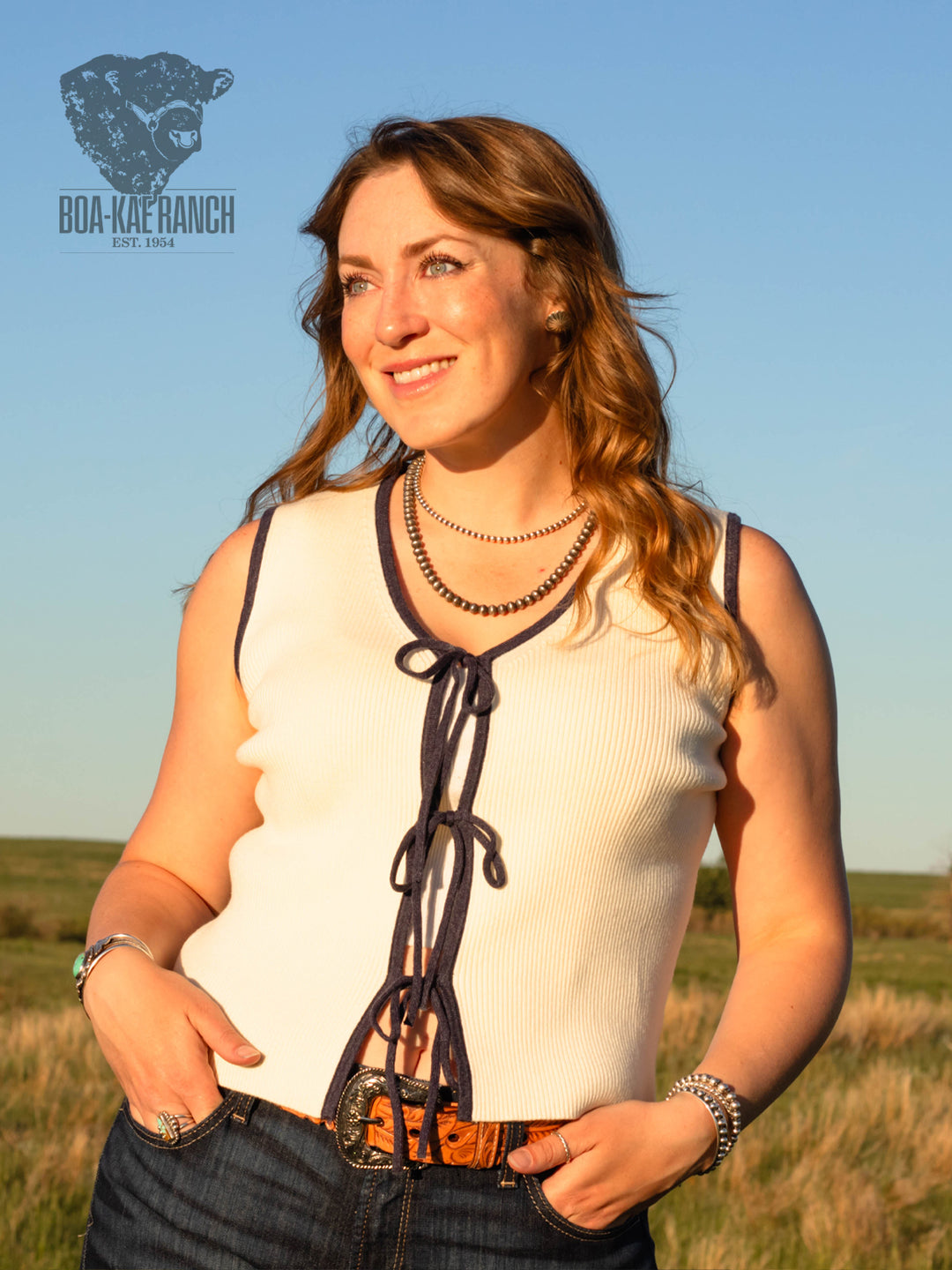 Navy & Neutral Front Tie V-Neck Vest
