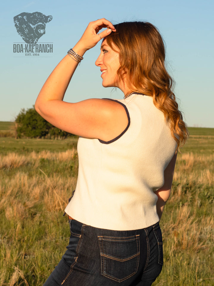 Navy & Neutral Front Tie V-Neck Vest