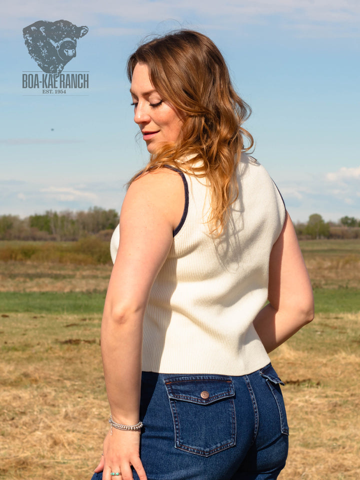 Navy & Neutral Front Tie V-Neck Vest