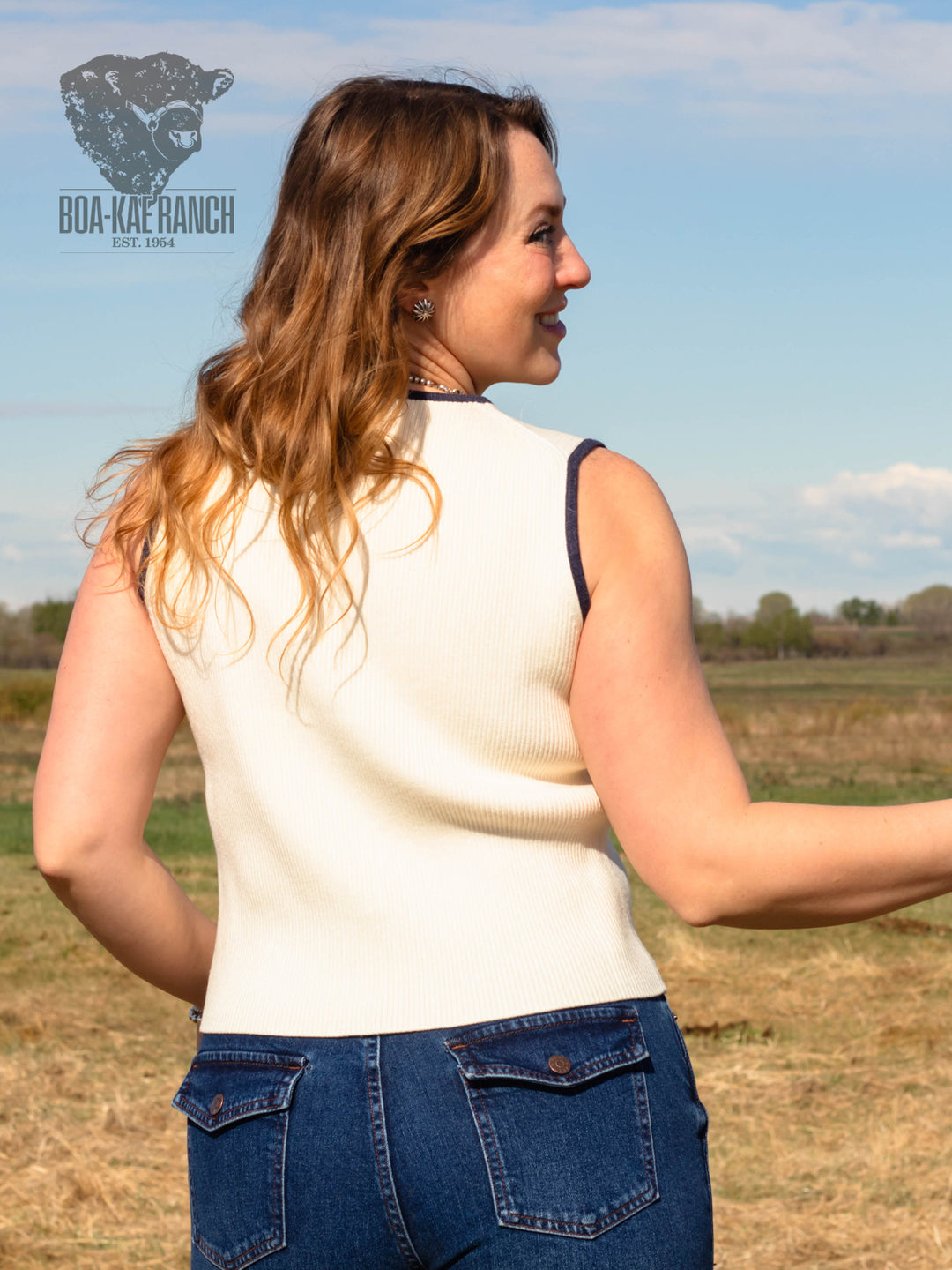 Navy & Neutral Front Tie V-Neck Vest