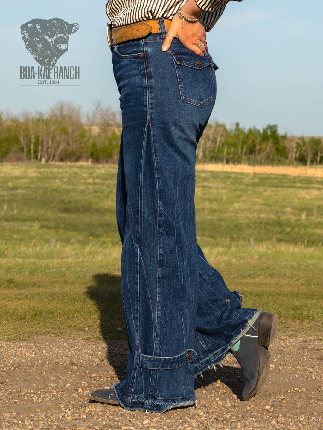 Vibrant Palazzo Leg Snap Jeans