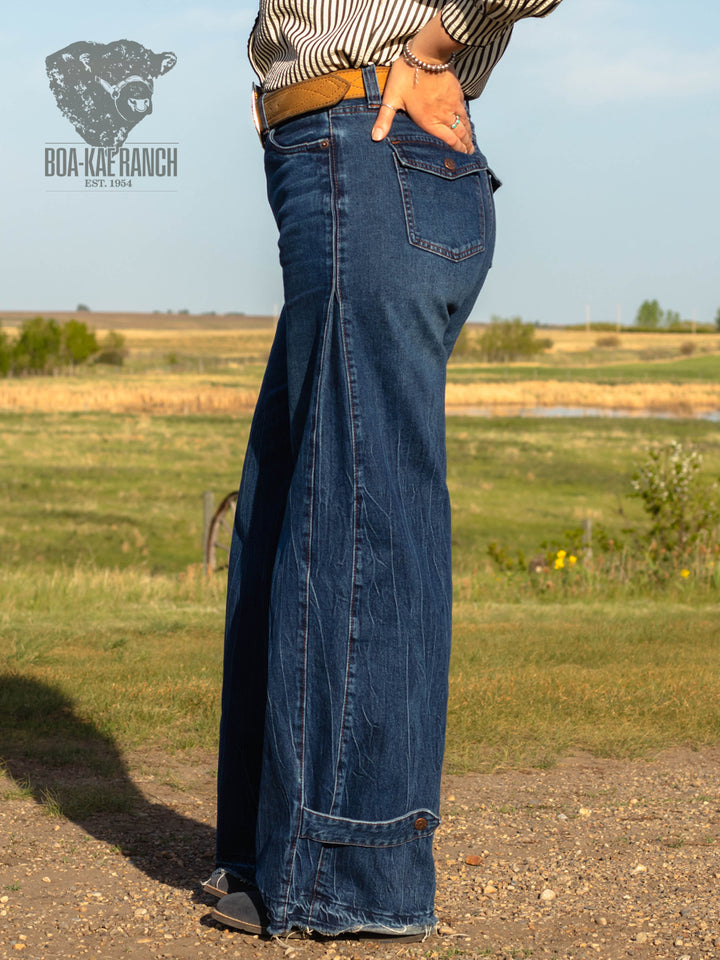 Vibrant Palazzo Leg Snap Jeans
