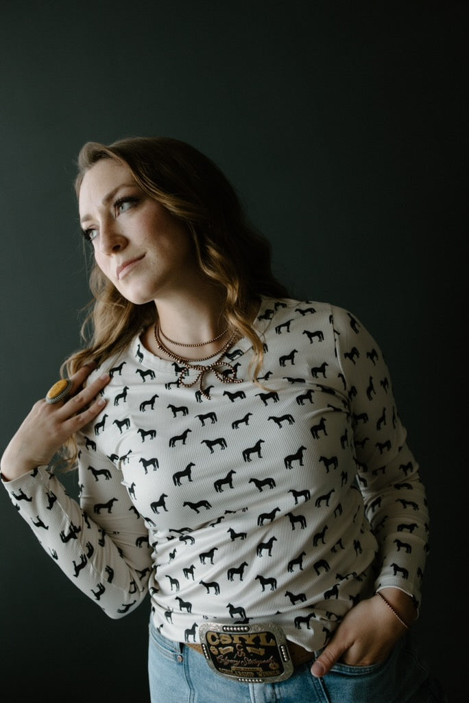 Mod Horse Ribbed Long Sleeve