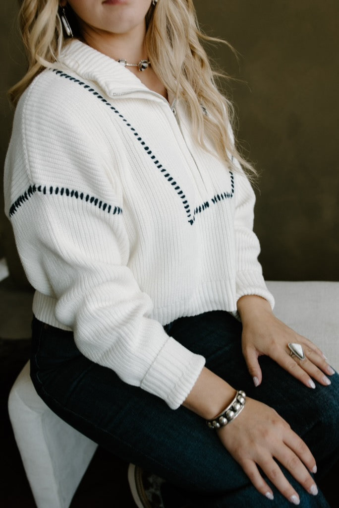 Buck Stitch Quarter Zip Sweater