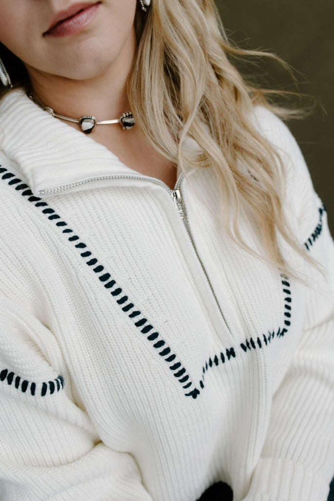 Buck Stitch Quarter Zip Sweater