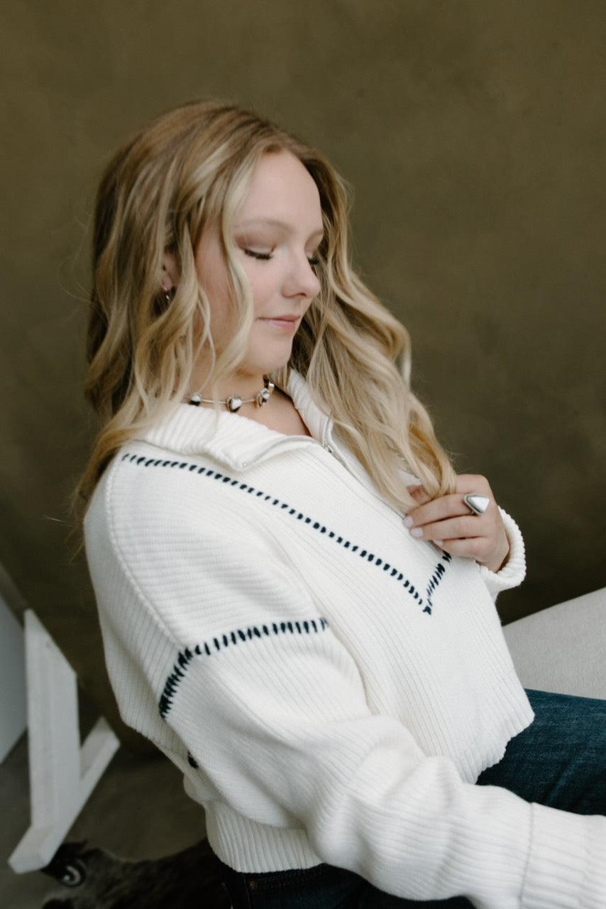 Buck Stitch Quarter Zip Sweater