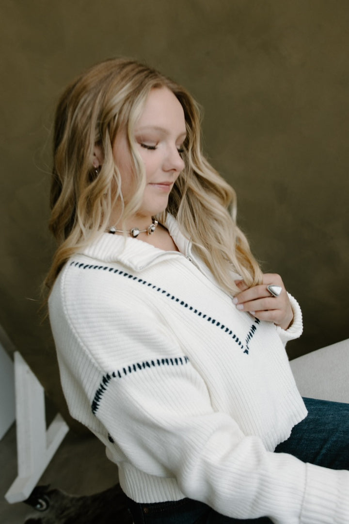 Buck Stitch Quarter Zip Sweater