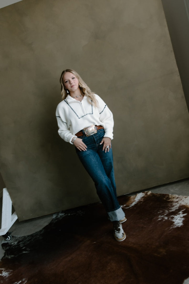 Buck Stitch Quarter Zip Sweater