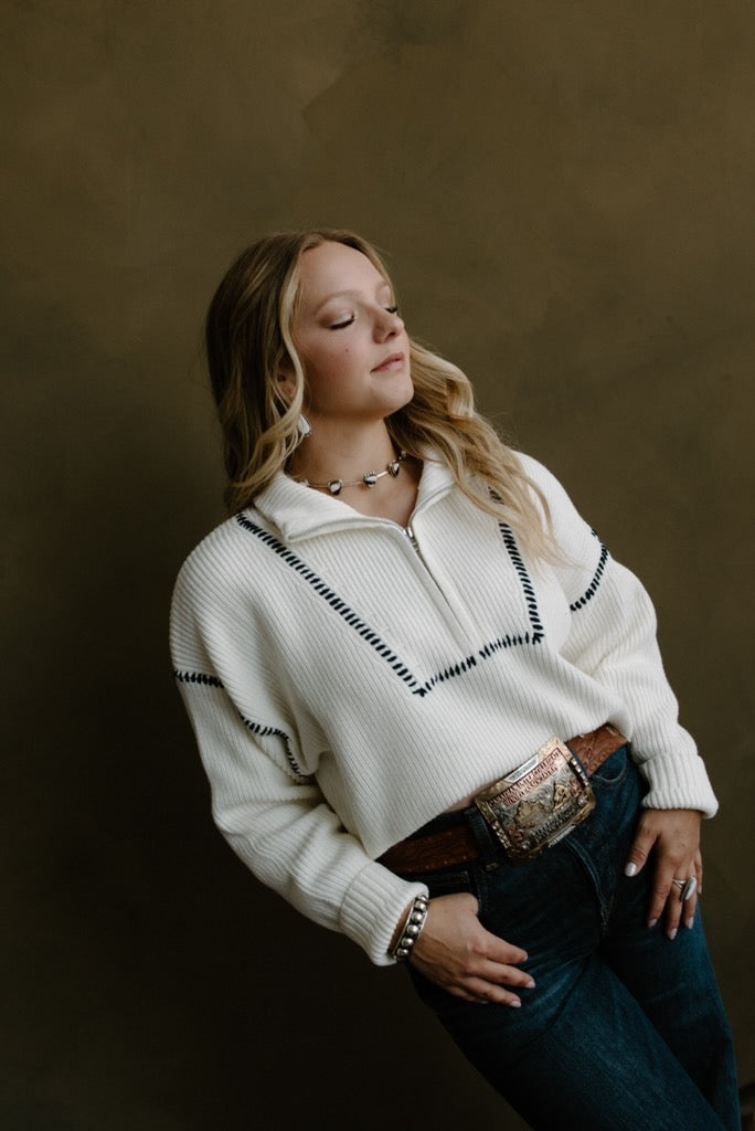 Buck Stitch Quarter Zip Sweater