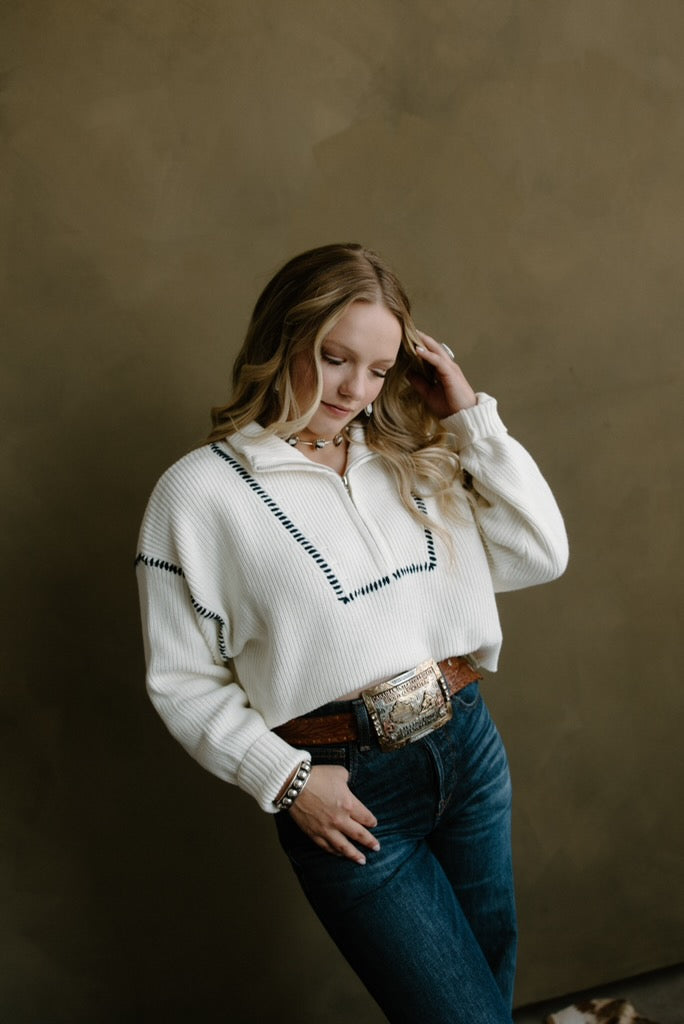 Buck Stitch Quarter Zip Sweater