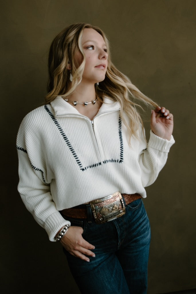 Buck Stitch Quarter Zip Sweater