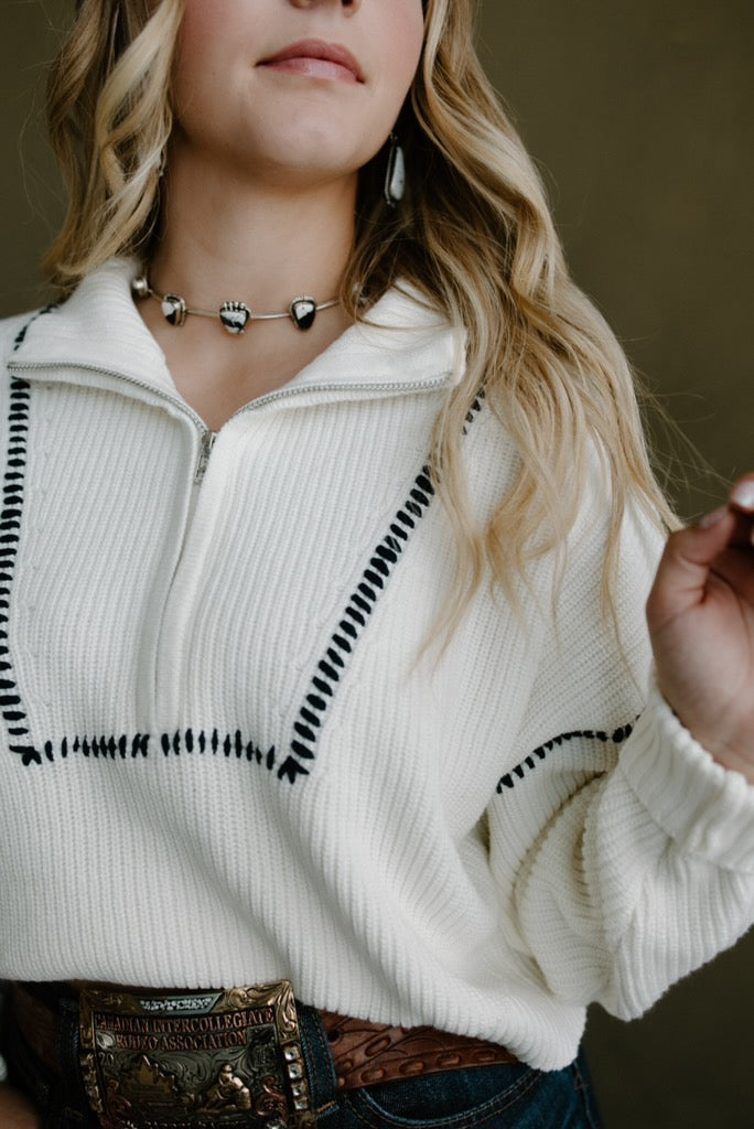 Buck Stitch Quarter Zip Sweater