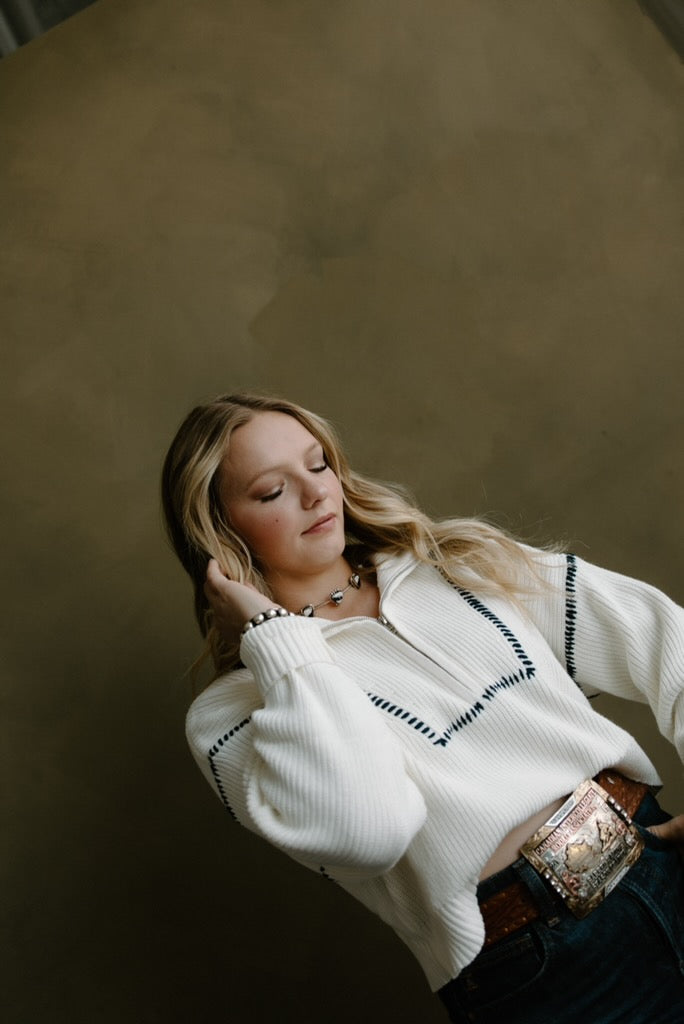 Buck Stitch Quarter Zip Sweater