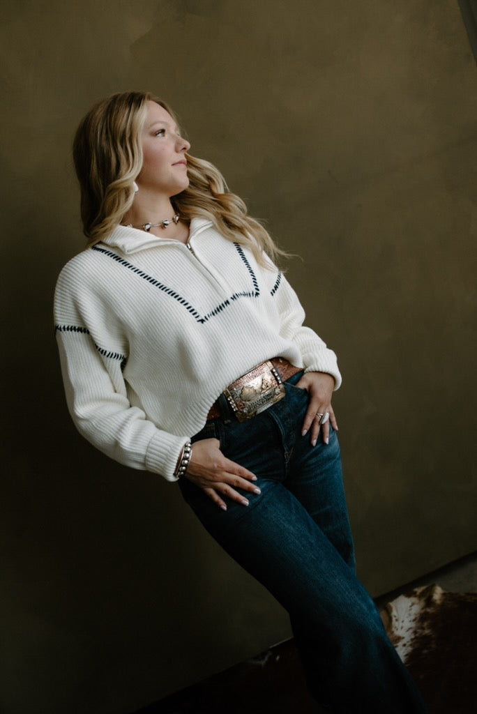 Buck Stitch Quarter Zip Sweater