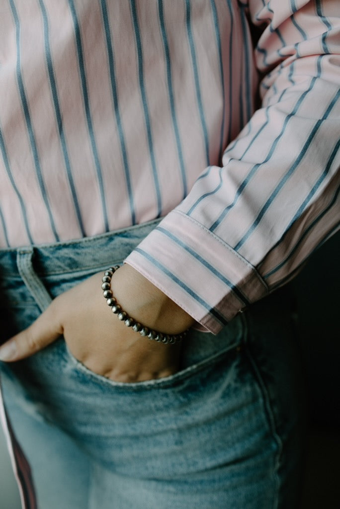 Pink & Blue Striped Bow Tie Shirt