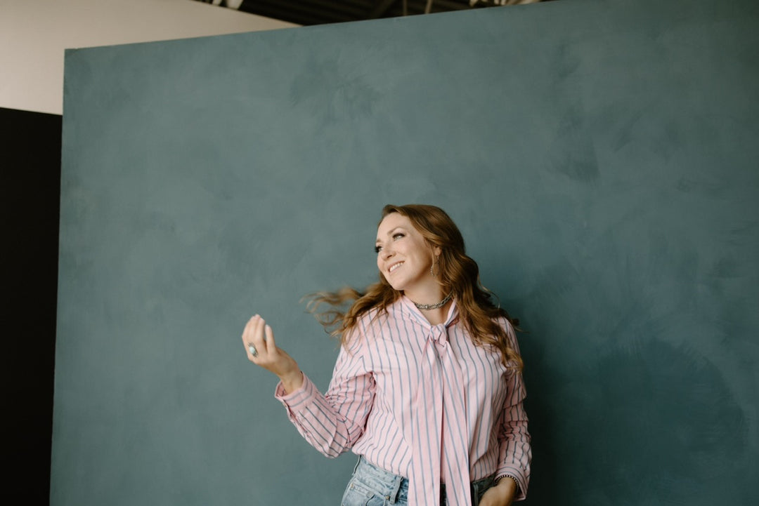 Pink & Blue Striped Bow Tie Shirt