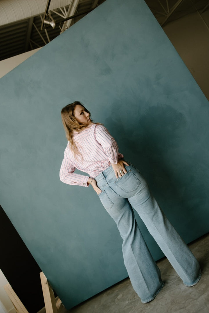 Pink & Blue Striped Bow Tie Shirt