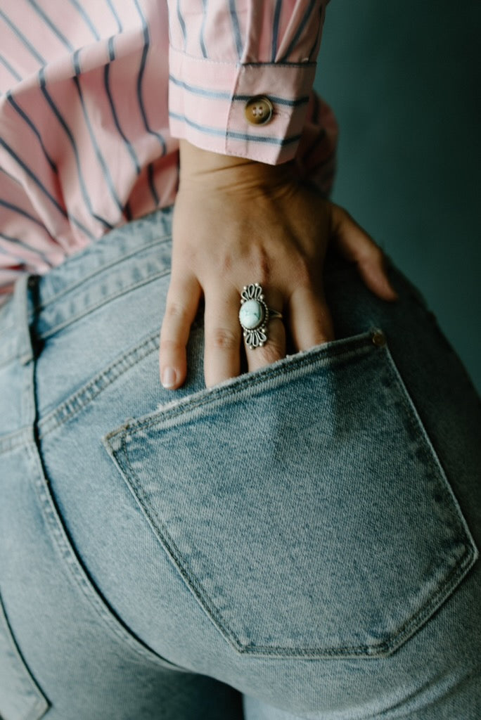 Pink & Blue Striped Bow Tie Shirt