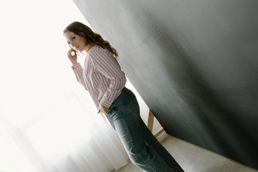 Pink & Blue Striped Bow Tie Shirt