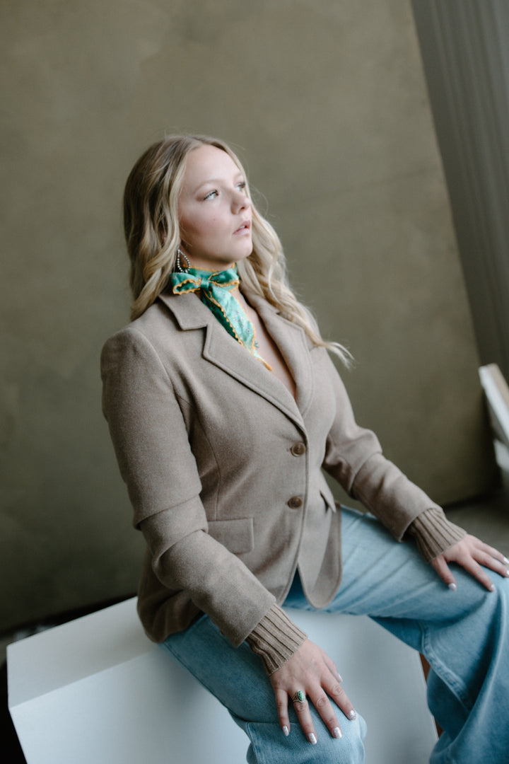 Ribbed Sweater Cuff Blazer