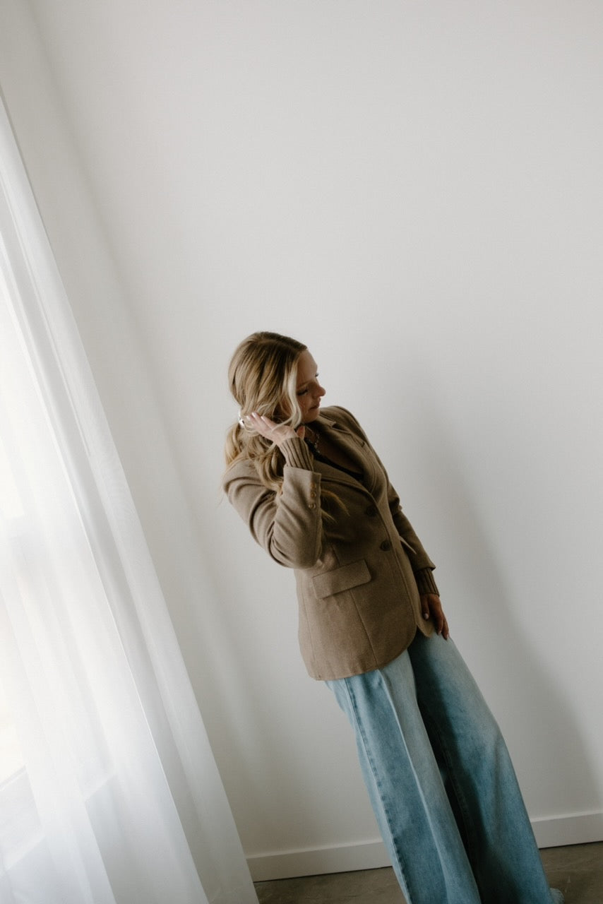 Ribbed Sweater Cuff Blazer