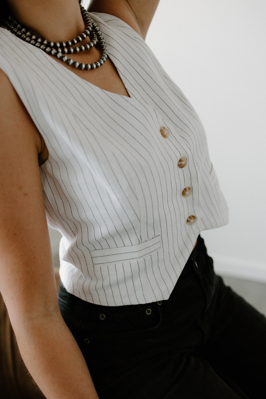 Pinstripe Back Tie Vest
