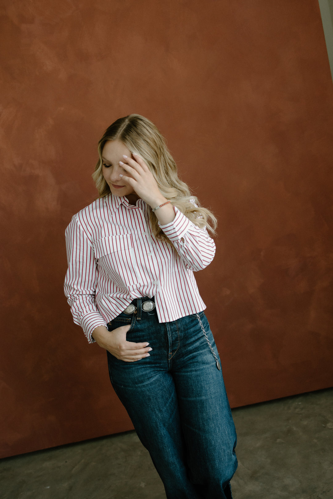 Pinstripe Cropped Shirt - Red