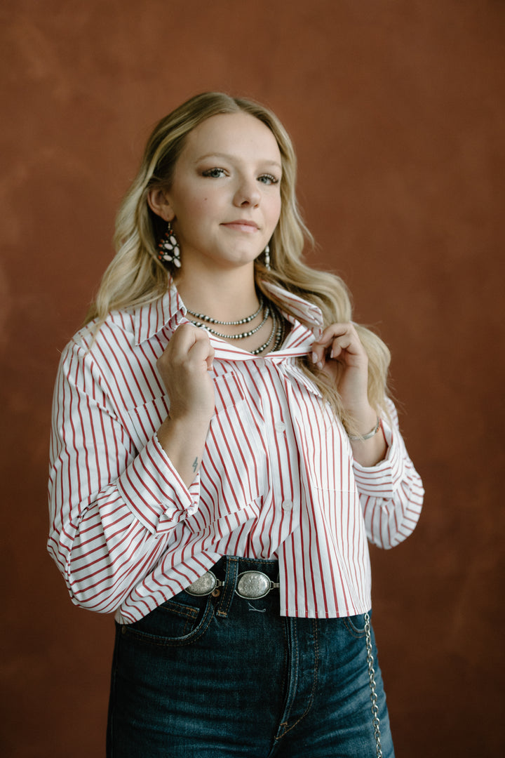 Pinstripe Cropped Shirt - Red