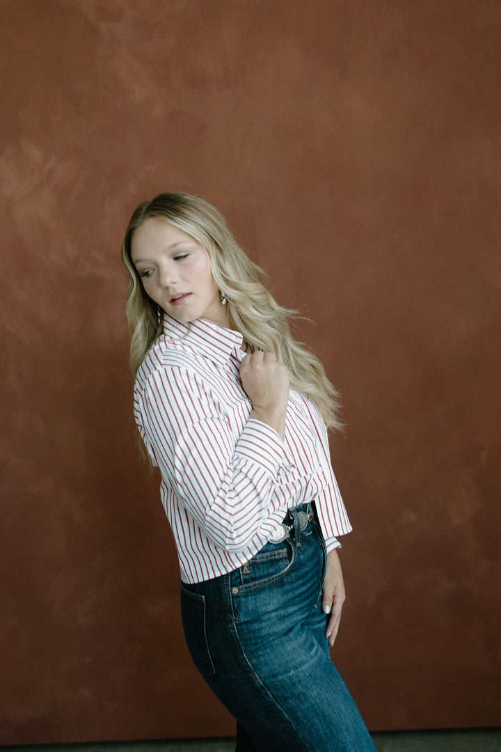 Pinstripe Cropped Shirt - Red
