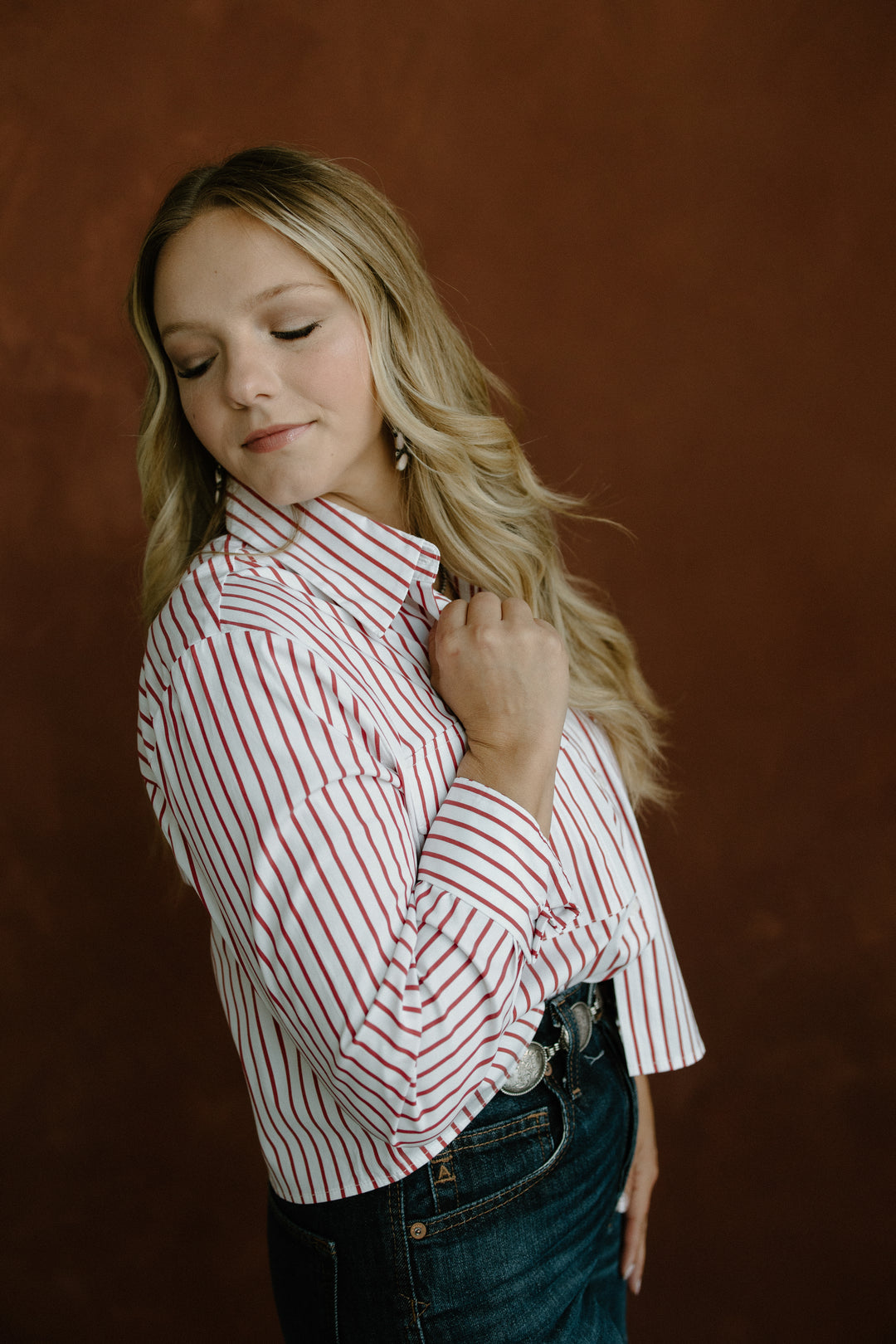 Pinstripe Cropped Shirt - Red