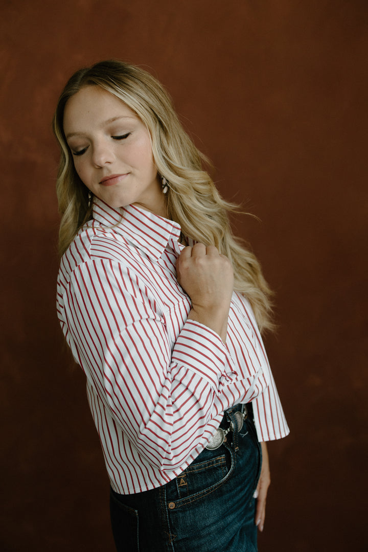 Pinstripe Cropped Shirt - Red