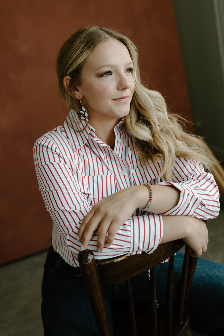 Pinstripe Cropped Shirt - Red