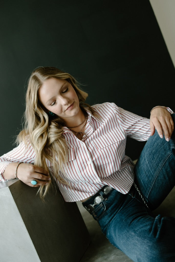 Pinstripe Cropped Shirt - Red