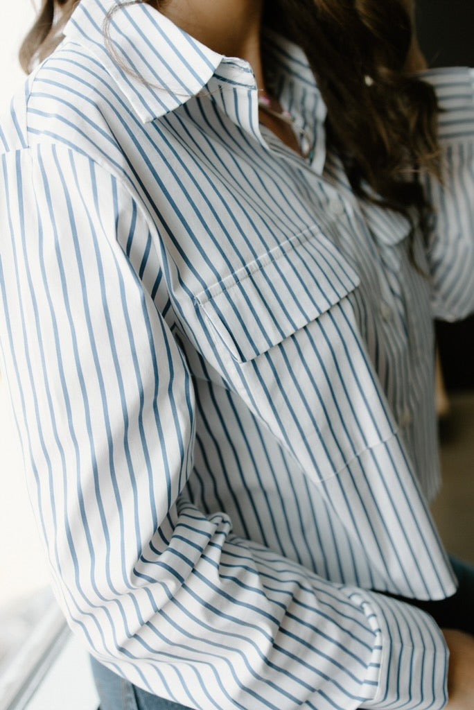 Pinstripe Cropped Shirt - Blue