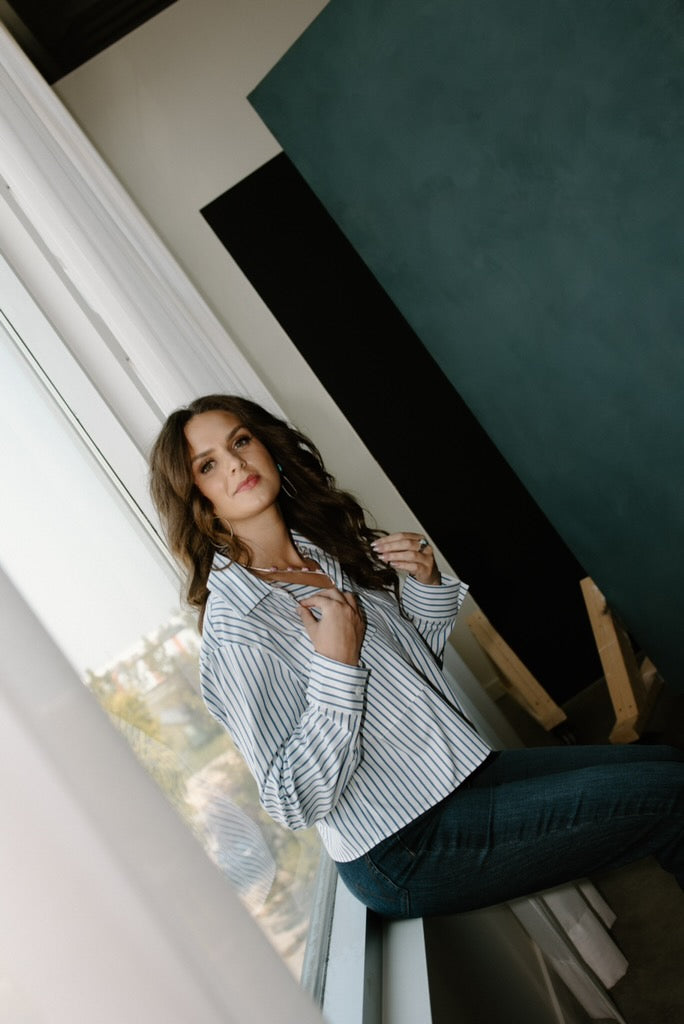 Pinstripe Cropped Shirt - Blue